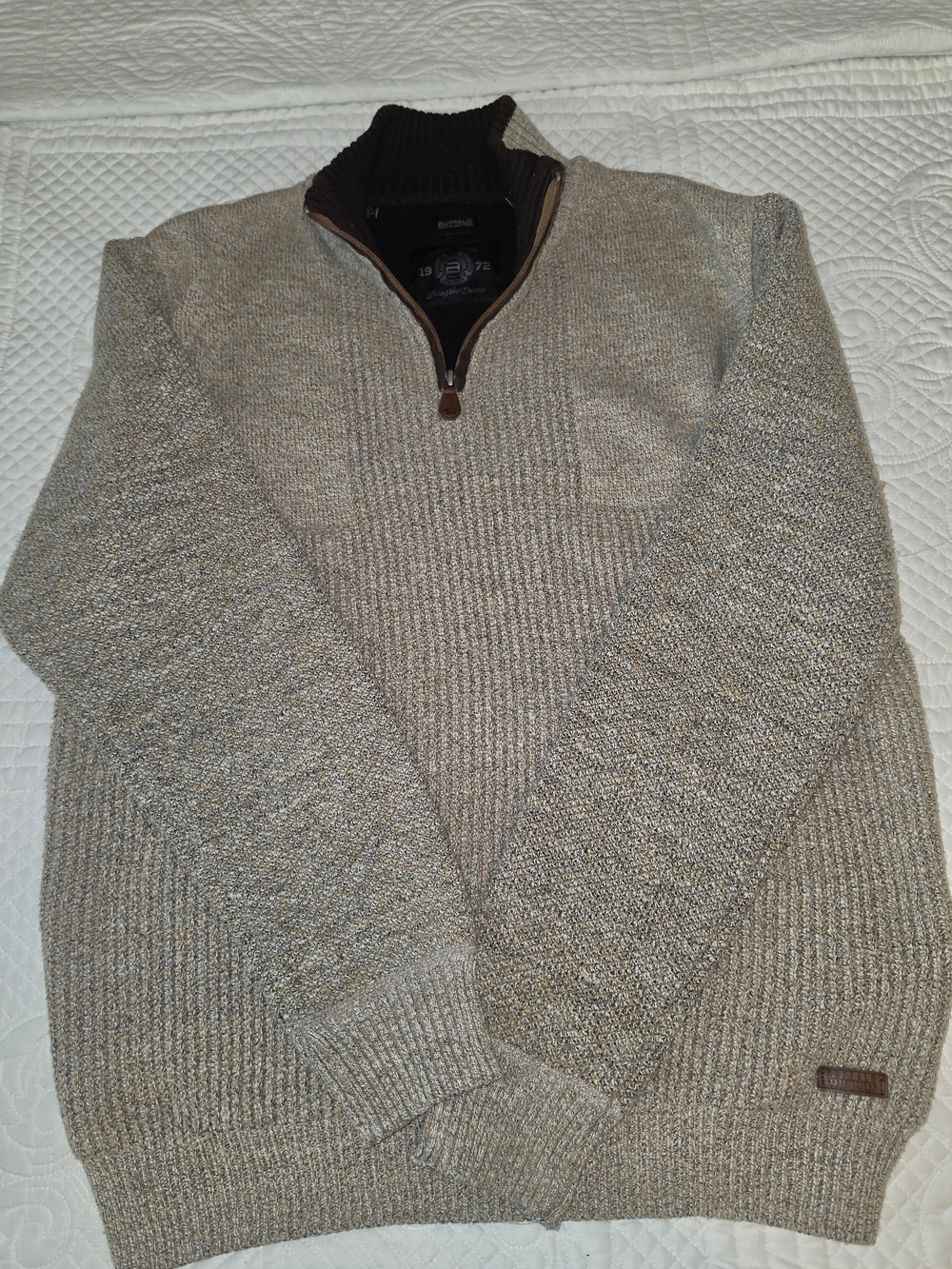 Quarter-Zip Knit Sweater - Beige Heather